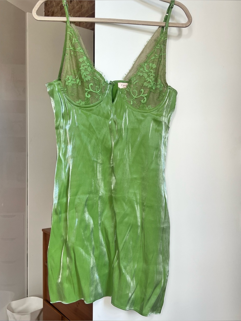 Camila Coelho Vibrant Green Lace Slip Dress